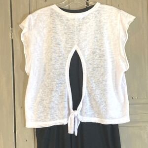 Project Social T White Knit Open Back Tie Crop Tank Top Large Sexy Cute